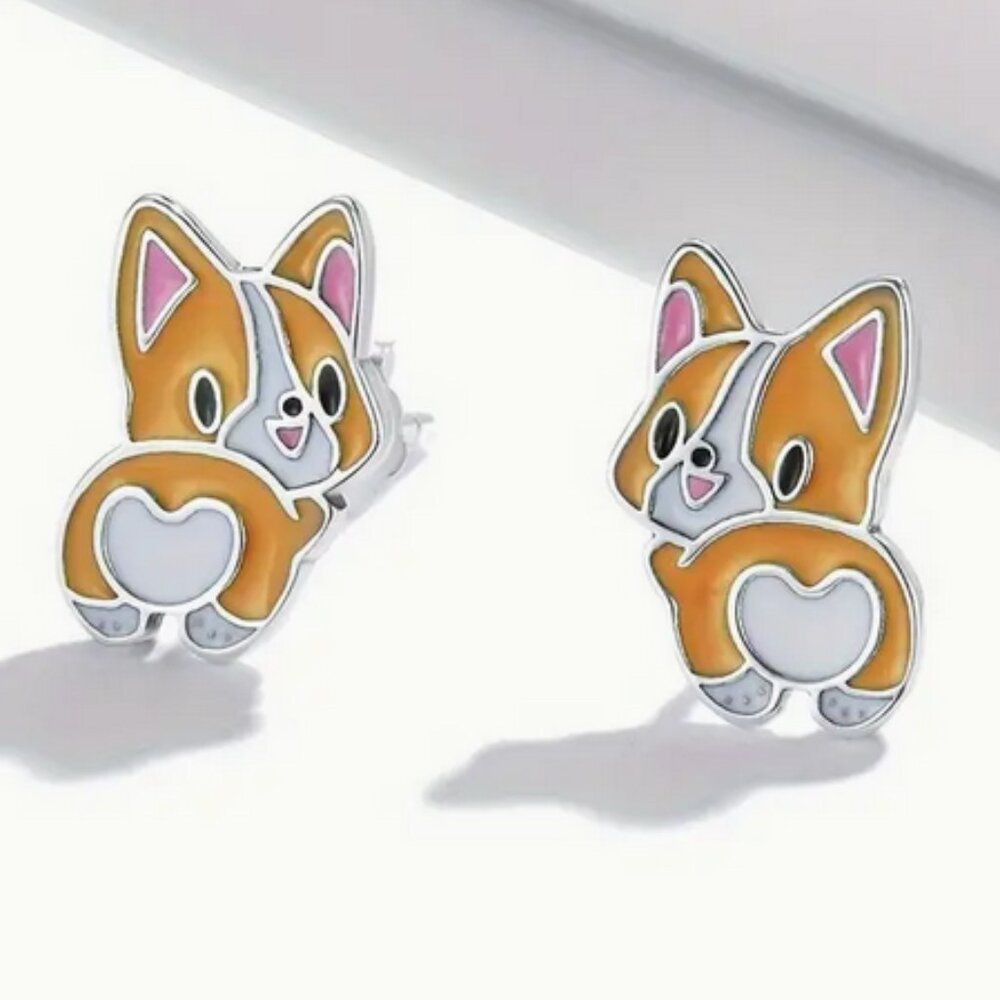Adorable Corgi Enamel Stud Earrings